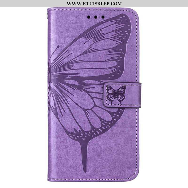 Etui Folio do iPhone 14 Pro Max z Łańcuch Barokowy Motyl Z Paskami